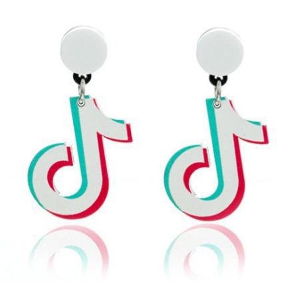 TikTok Accessories - Acrylic TikTok Logo Dangle Earrings in White, Teal & Pink